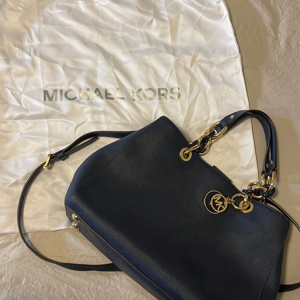 Navy Blue and Gold Michael Kors Bag